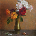 Harmony In Roses' still-life oil painting by artist Rohan Daithankar, 12x10 inch, on linen