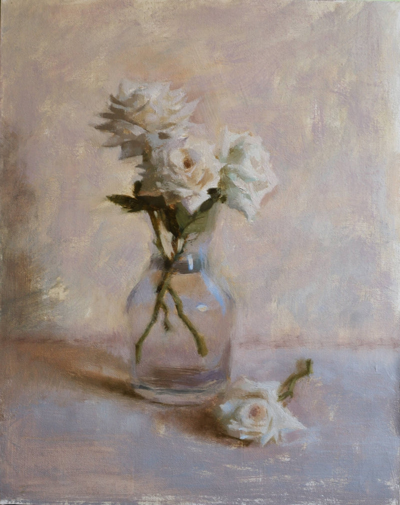 Harmony In White' still-life oil painting by artist Rohan Daithankar, 12x10 inch, on linen
