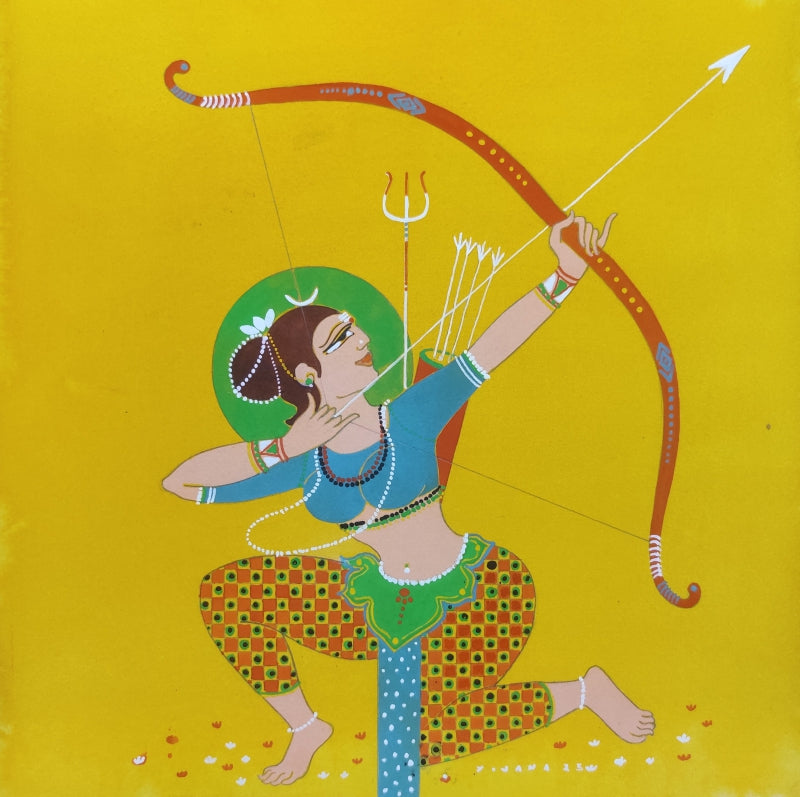 'Hatabatuke' religious mixed-media painting by artist Yojana Dehankar, 12x12 inch, on paper