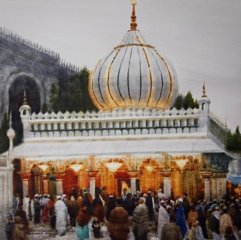 Hazrat Nizamuddin Dargah' religious watercolor painting by artist Mohammad Yousuf, 20x20 inch, on paper
