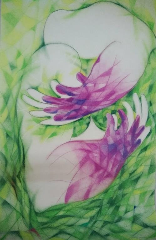 Healing In The Dream 2' contemporary dry-pastel painting by artist Rasana Bhardwaj, 36x30 inch, on paper