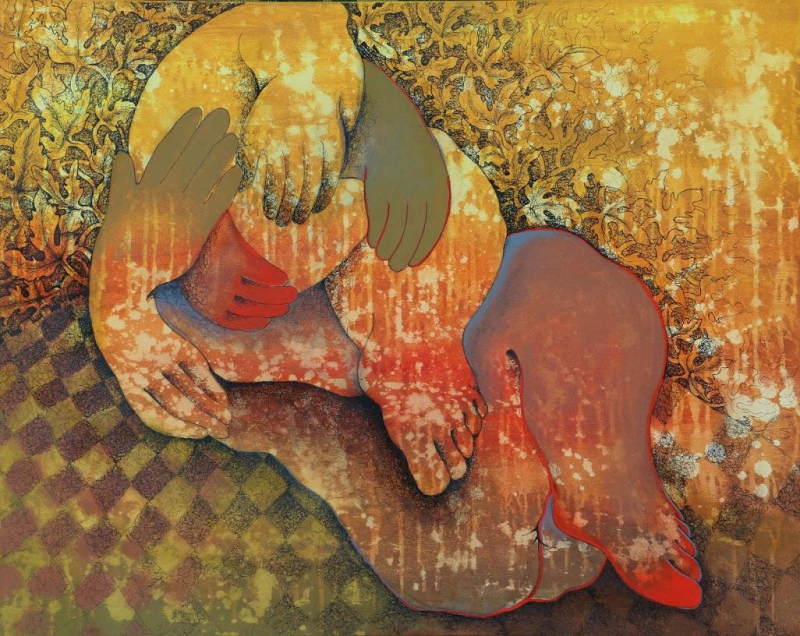 Healing In The Dream' contemporary mixed-media painting by artist Rasana Bhardwaj, 18x24 inch, on canvas