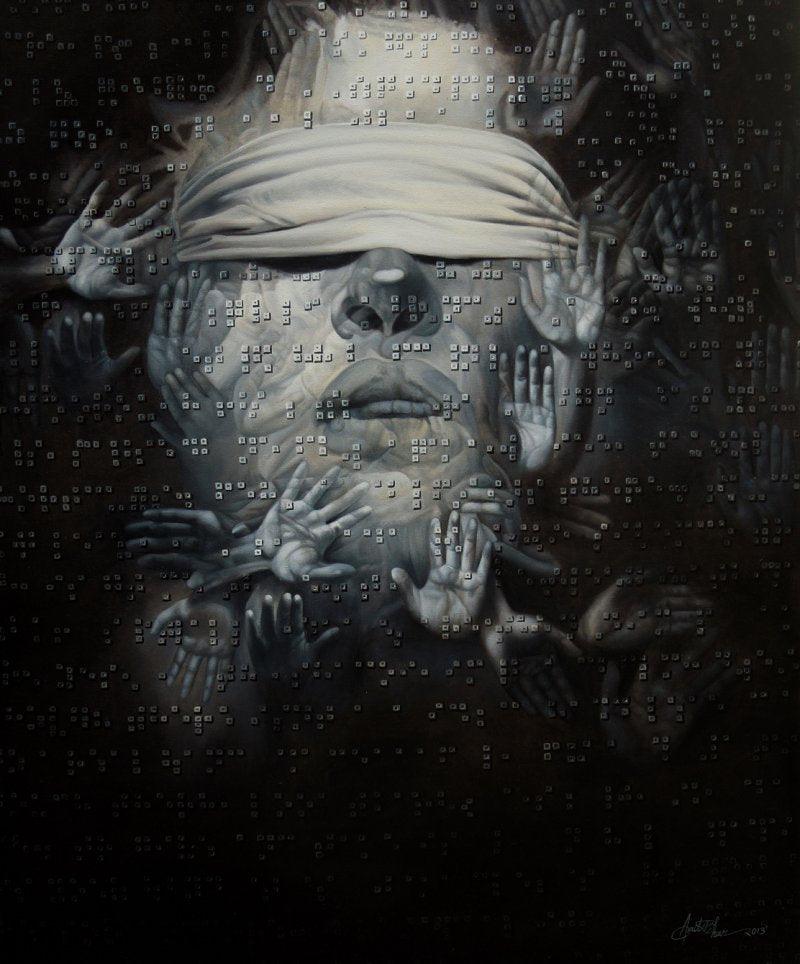 Figurative acrylic oil painting titled 'Healing Touch', 30x36 inches, by artist Amit Bhar on canvas