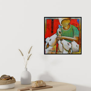 In-situ view of Anupam Pal's 'Hearken' painting in a room