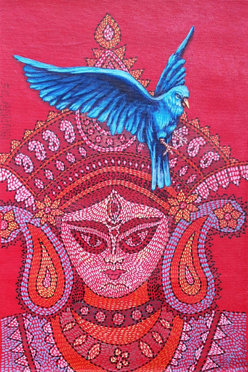 Heavens Messenger' religious acrylic painting by artist Prasenjit Nath, 19x13 inch, on canvas