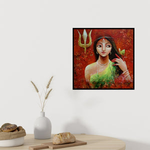 In-situ view of Indrani Acharya's 'Her Power' painting in a room