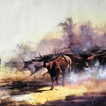 Animals watercolor painting titled 'Herd Of Cows In The Morning 3', 22x30 inches, by artist Sadikul Islam on Paper