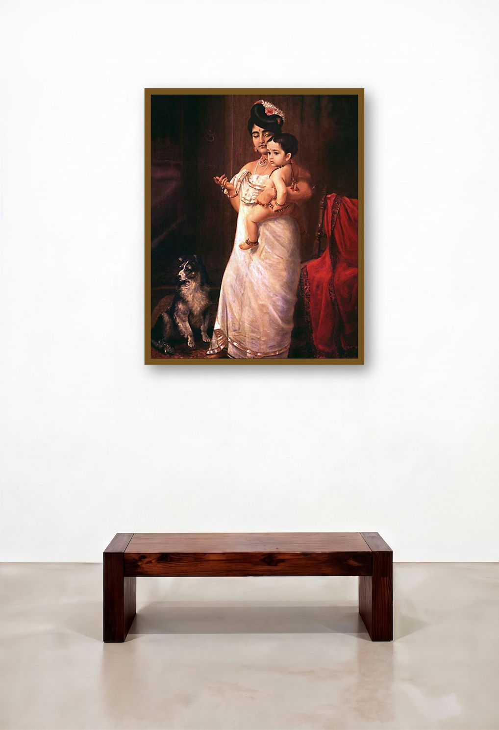 Here Comes Papa (Anticipation of the Patriarchs Return) by artist Raja Ravi Varma displayed in a Coastal Dining Room