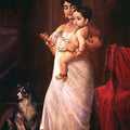 Figurative oil painting titled 'Here Comes Papa', 36x24 inches, by artist Raja Ravi Varma Reproduction on Canvas
