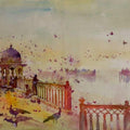 Cityscape watercolor painting titled 'Heritage 4', 22x38 inches, by artist Sayajirao Nangare on Fabriano Paper