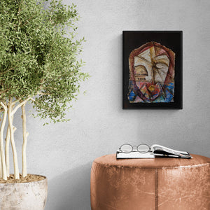 Preview of 'Heritage Love 3 (Echoes of the Past)' Painting by Rajesh Yadav shown on a wall in a furnished room.