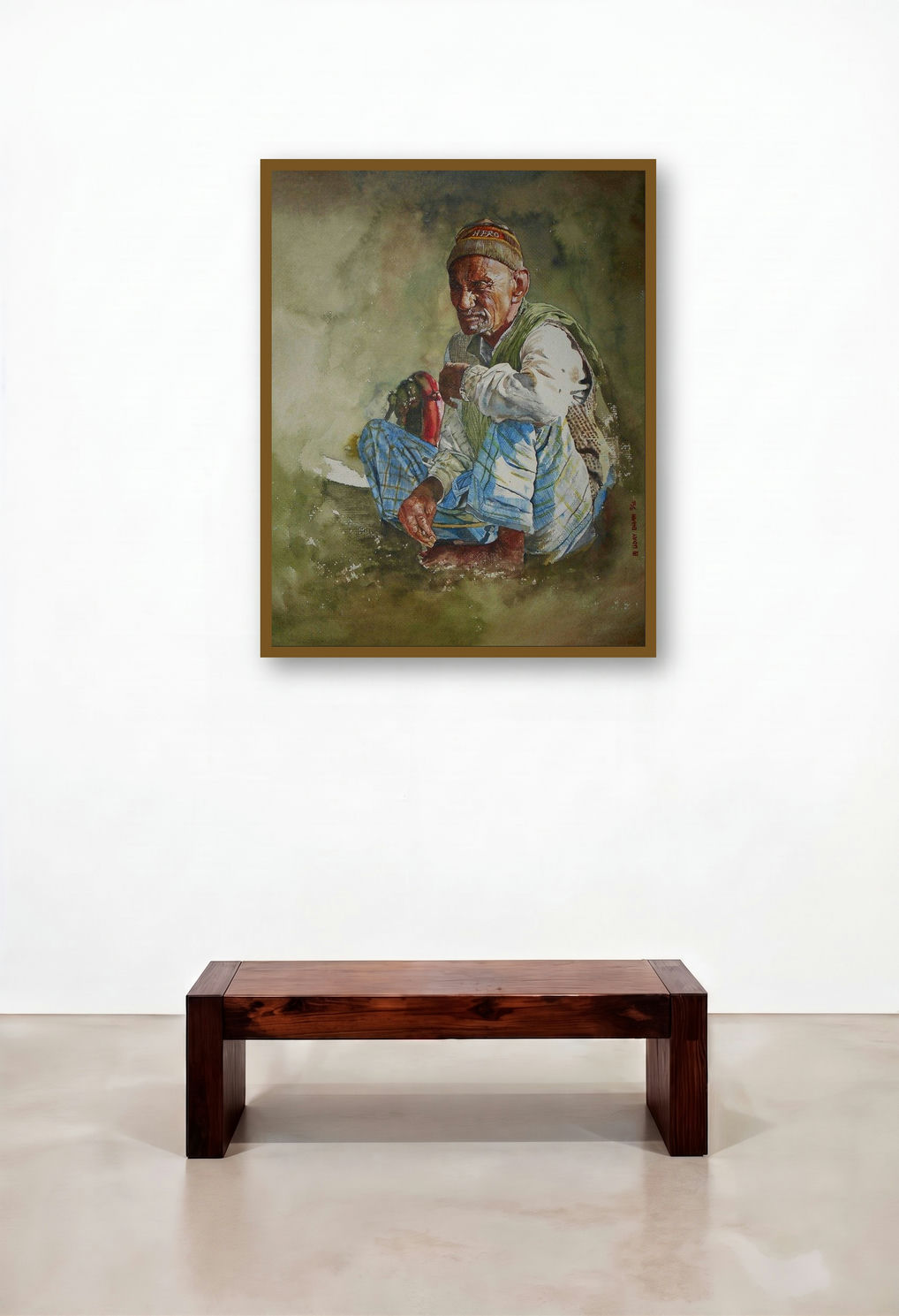 Hero (Village Life) by artist Dr Uday Bhan displayed in a Japandi Dining Room