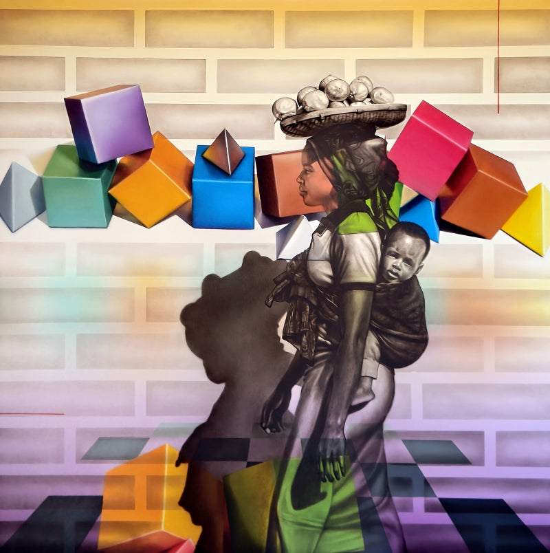 'Hidden Treasure' contemporary oil painting by artist Abid Shaikh, 48x48 inch, on canvas