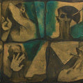Figurative acrylic painting titled 'Hiding Faces', 24x48 inches, by artist Akashay Avsare on Canvas