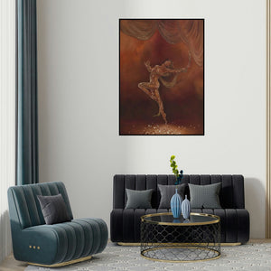 Durshit Bhaskar's 'High Life (Dance of Liberation)' painting visualized above a sofa in a contemporary room.