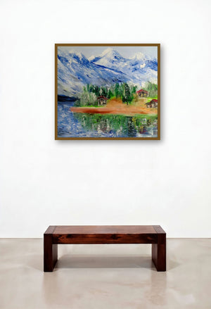 Himalayas (Alpine Idyll) by artist Kiran Bableshwar displayed in a Mid-Century Modern Lounge