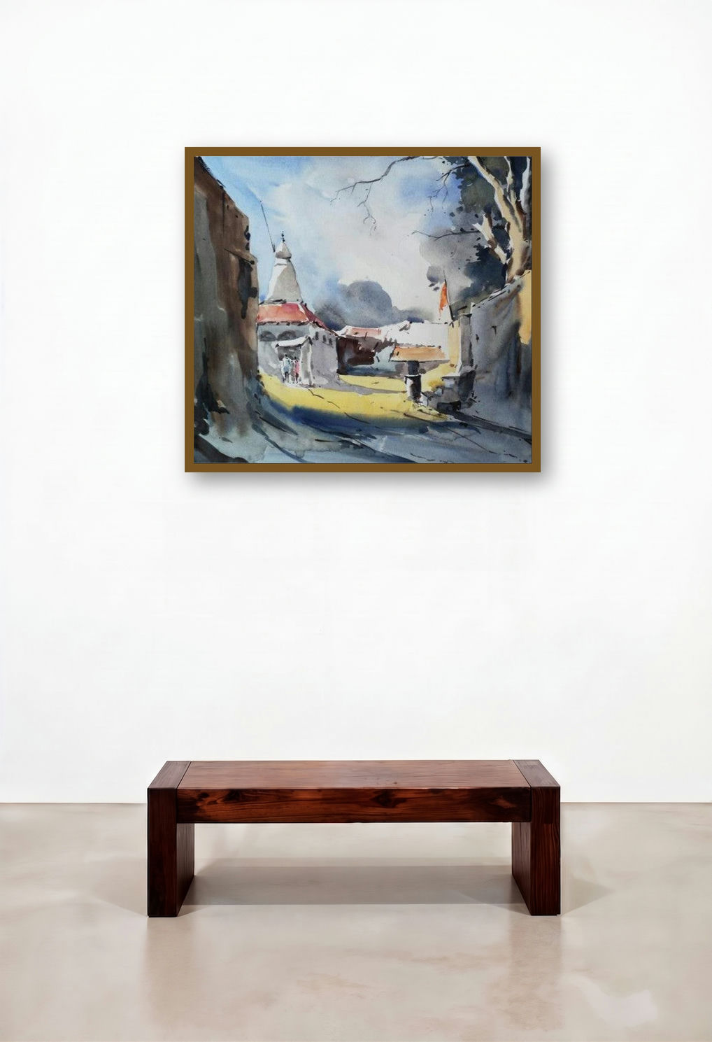 Hingna Village (Sacred Vista) by artist Ghanshyam Dongarwar displayed in a Luxury Reception Area