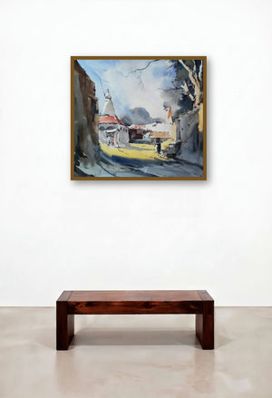 Hingna Village (Sacred Vista) by artist Ghanshyam Dongarwar displayed in a Luxury Reception Area