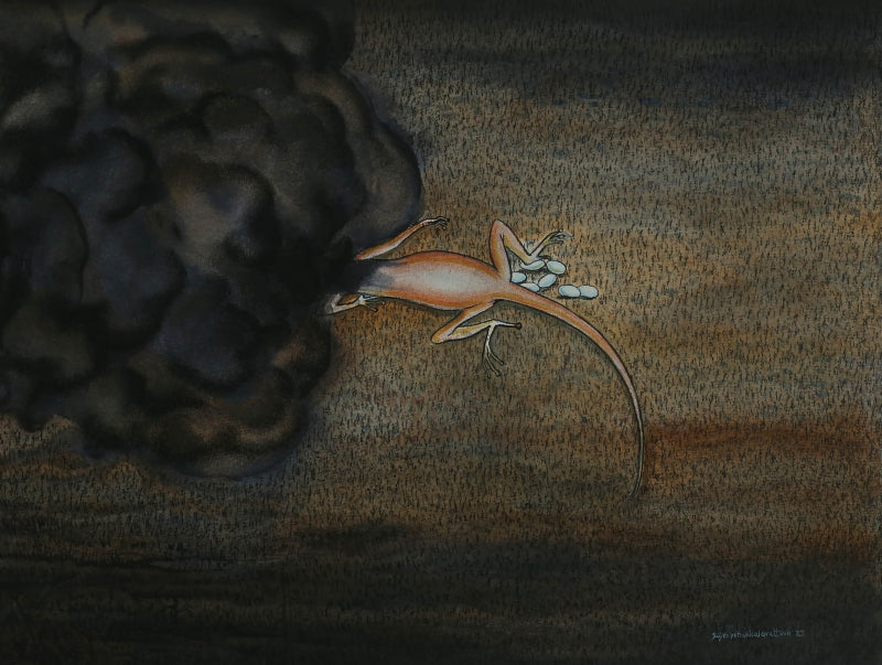 His Greed Was His Undoing 2' contemporary mixed-media painting by artist Sajith Puthukkalavattom, 12x17 inch, on paper