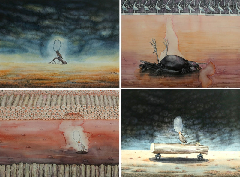 His Greed Was His Undoing' contemporary mixed-media painting by artist Sajith Puthukkalavattom, 12x17 inch, on paper
