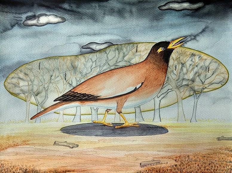 Animals watercolor painting titled 'His Greedwas His Undoing Series 9', 11x14 inches, by artist Sajith Puthukkalavattom on paper