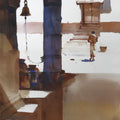 His Light In Courtyard Of His House' religious watercolor painting by artist Prashant Prabhu, 22x15 inch, on paper