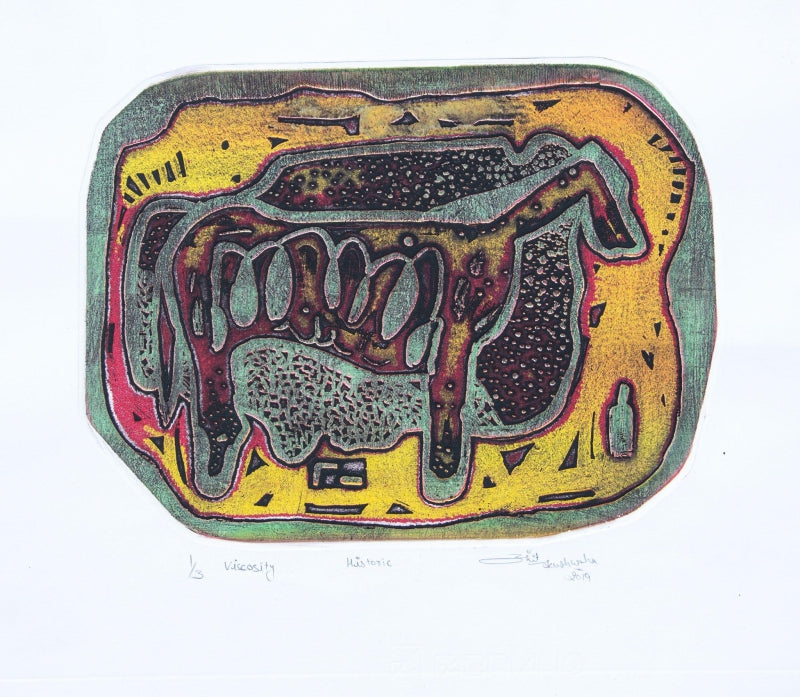 Historic 1' contemporary viscosity printmaking by artist Ankit Kushwaha, 13x15 inch, on paper