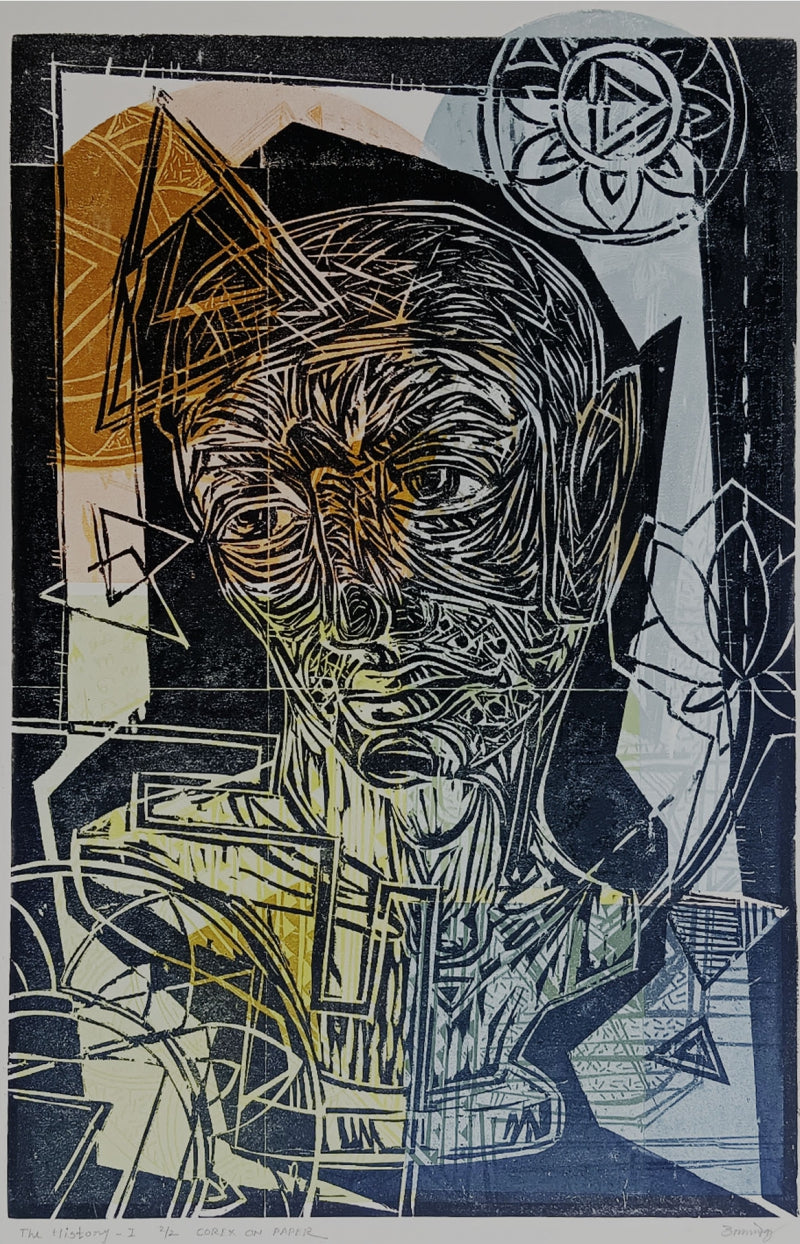 Figurative corex printmaking titled 'The History 1', 23x15 inch, by artist Abhishek Chourasia on Paper