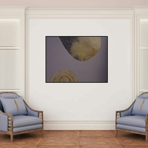'A Hive (Cellular Resonance)' painting by Uday Goswami shown on a wall in a furnished room.