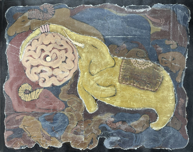 Holding Stillness' contemporary mixed-media painting by artist Shyam Koli, 16x23 inch, on canvas