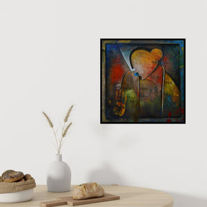 In-situ view of Anupam Pal's 'Holi Celebration' painting in a room