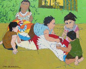 Holiday Safari by Seema Kamble, Original Acrylic Figurative Painting on Canvas, Large Horizontal Wall Art