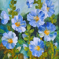 'Hollyhocks 1' nature oil painting by artist Swati Kale, 18x14 inch, on canvas