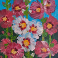 'Hollyhocks 1' nature oil painting by artist Swati Kale, 18x14 inch, on canvas