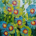 'Hollyhocks 2' nature oil painting by artist Swati Kale, 18x14 inch, on canvas