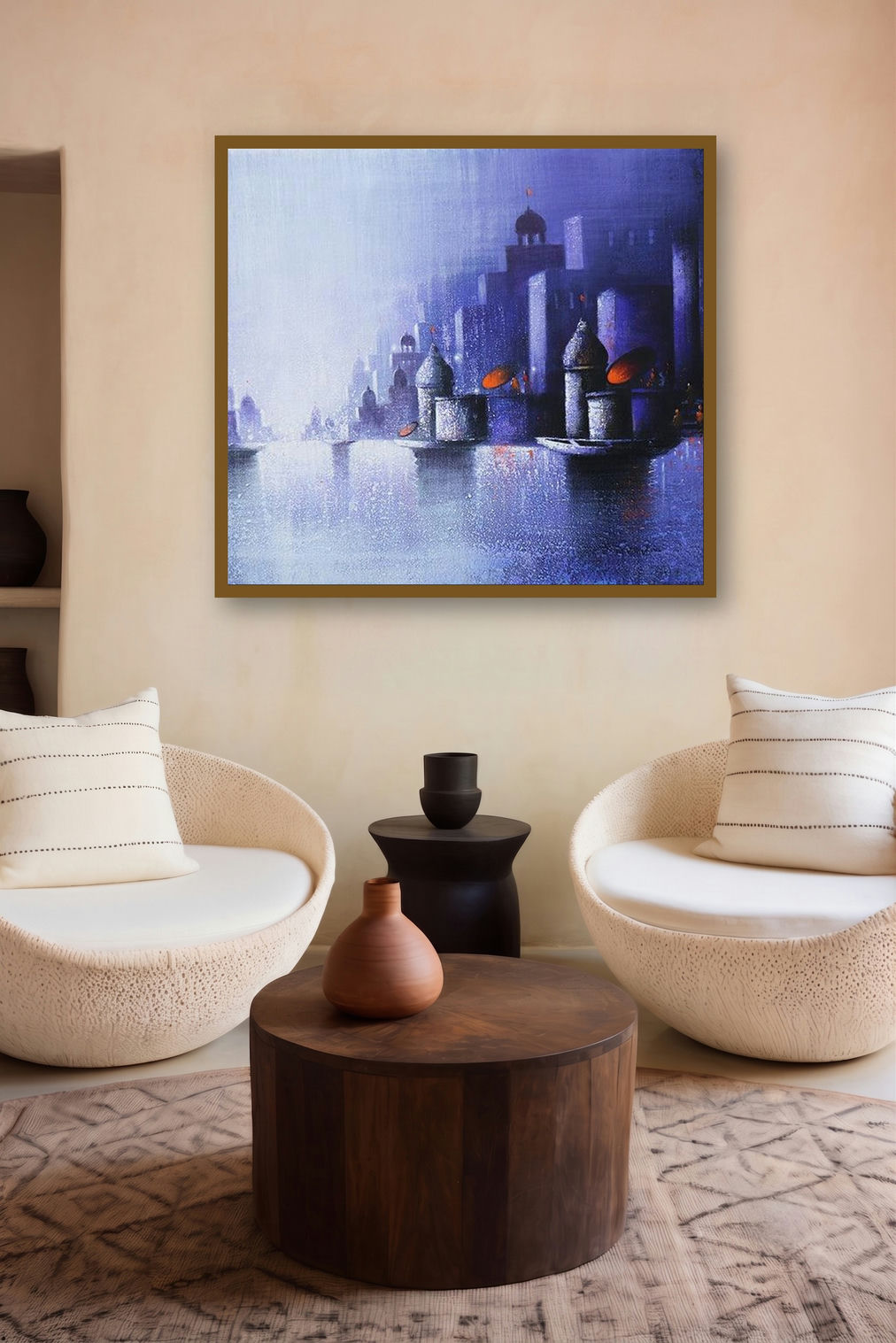 Holy Banaras 13 (Twilight on the Ganges) by artist Somnath Bothe displayed in a Contemporary gallery