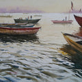 'Holy Banaras Boats' religious watercolor painting by artist Abhijit Jadhav, 24x30 inch, on paper