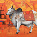 Religious acrylic painting titled 'Holy Bull Of Shiva 3', 42x60 inches, by artist Purnendu Mandal on Canvas