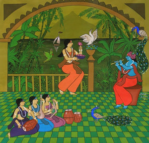 Holy Couple (Celestial Harmony) by Chetan Katigar, Original Acrylic Religious Painting on Canvas, Large Horizontal Wall Art