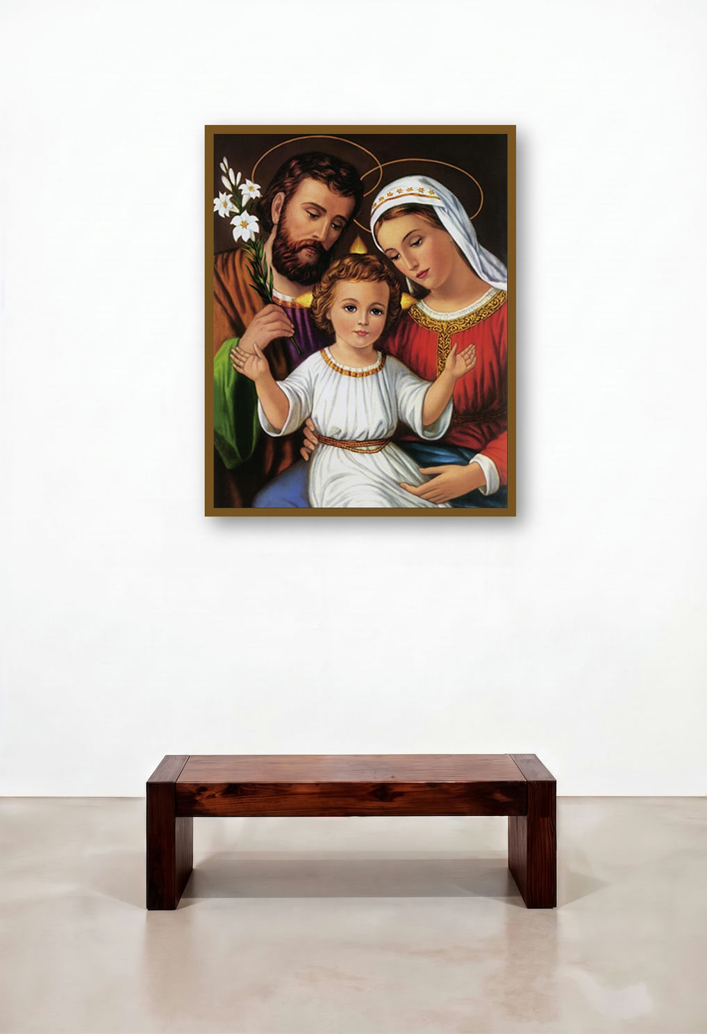 Holy Family 6 by artist Ns Art displayed in a Rustic Hallway