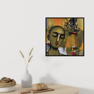 In-situ view of Paras Parmar's 'Holyman (Serene Reflection)' painting in a room