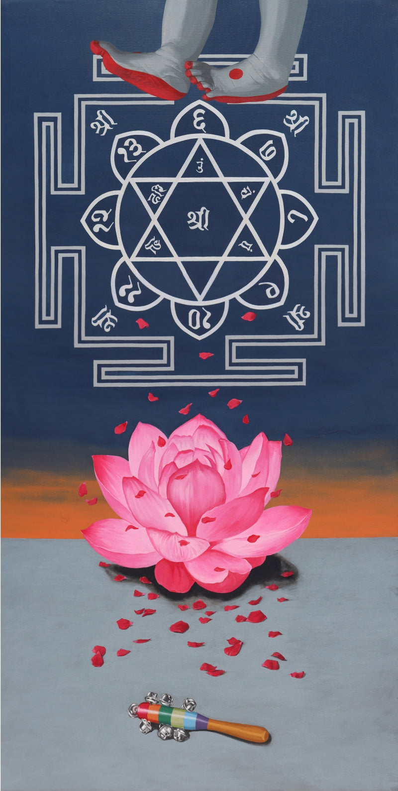 The Home Coming' religious acrylic painting by artist Manish Solanki, 72x36 inch, on canvas