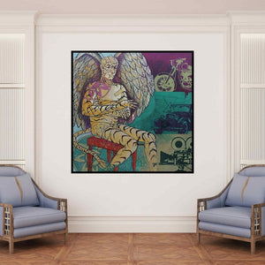 In-situ view of Abhishek Chourasia's 'Home Land (Winged Figure)' painting in a room