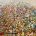 Cityscape acrylic painting titled 'Home Town 12', 60x26 inch, by artist M Singh on Canvas