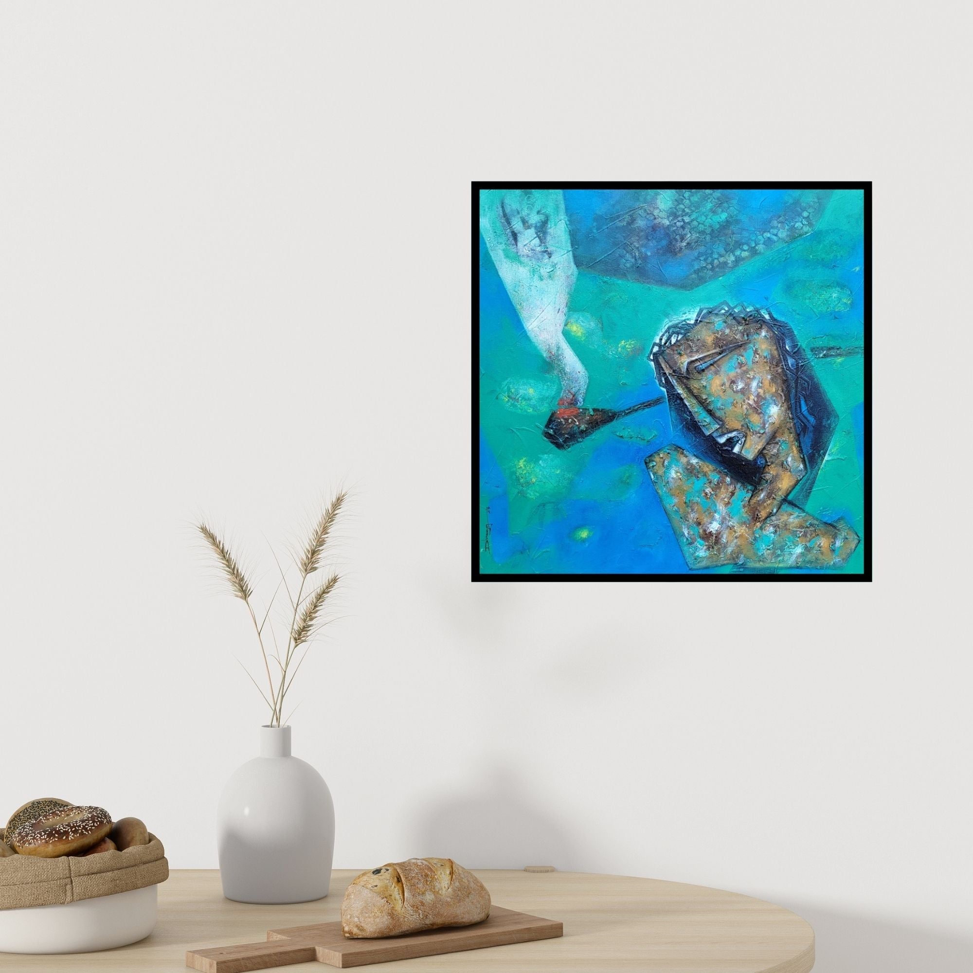 In-situ view of Dhananjoy Das's 'Honey Collector (Lost in Thought)' painting in a room