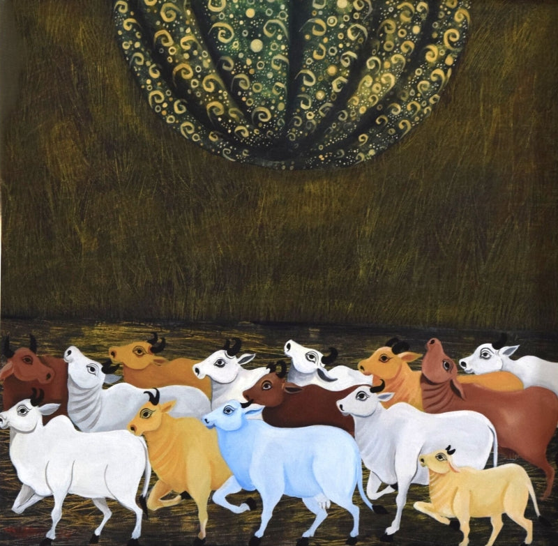 'Hope Sustains' animals acrylic painting by artist Tonmoy Roy, 24x24 inch, on canvas