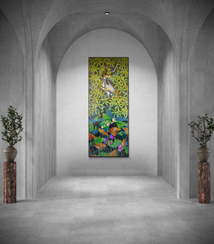 In-situ view of Varghese Kalathil's 'The Hornbills 102' painting in a room