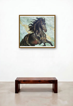 Horse 05 (Midnight Dash) by artist Deven Ramesh Bhosale displayed in a Transitional Family Room