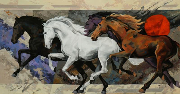 Horse 125 96X48 Painting By Devidas Dharmadhikari