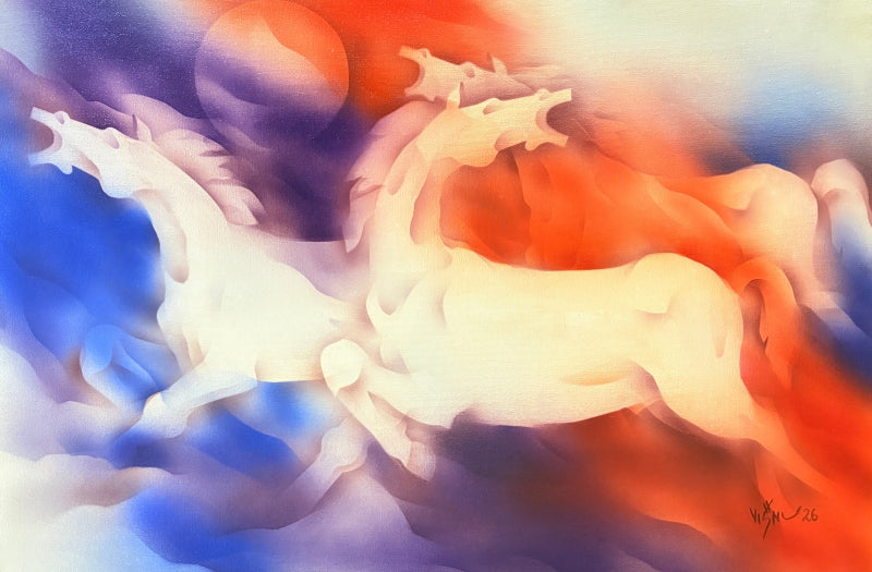 Horse 2' animals acrylic painting by artist Vishnu Sonavane, 24x36 inch, on canvas
